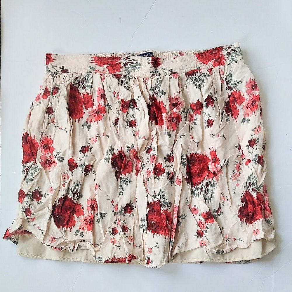 American Eagle Floral Mini Skirt Red Pink Cream Size XS